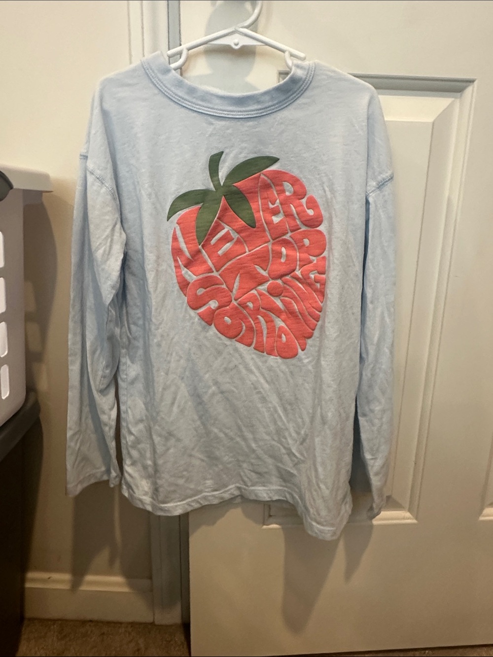 SO Light Blue Long-Sleeve Tee with Strawberry Graphic